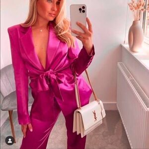 TIED SATIN EFFECT BLAZER PINK ZARA